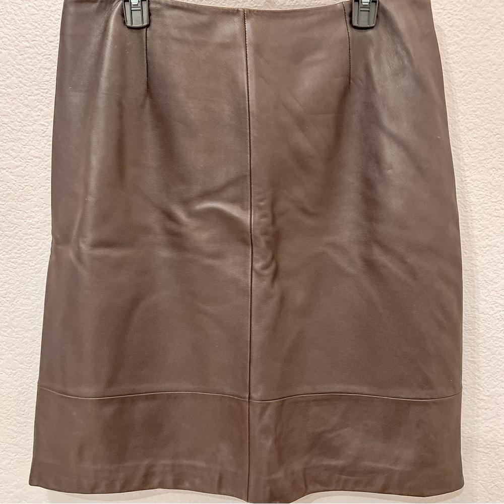 Eddie Bauer Dark Brown Genuine Leather Pencil Skirt Size 16 Waist 34 Career Fall